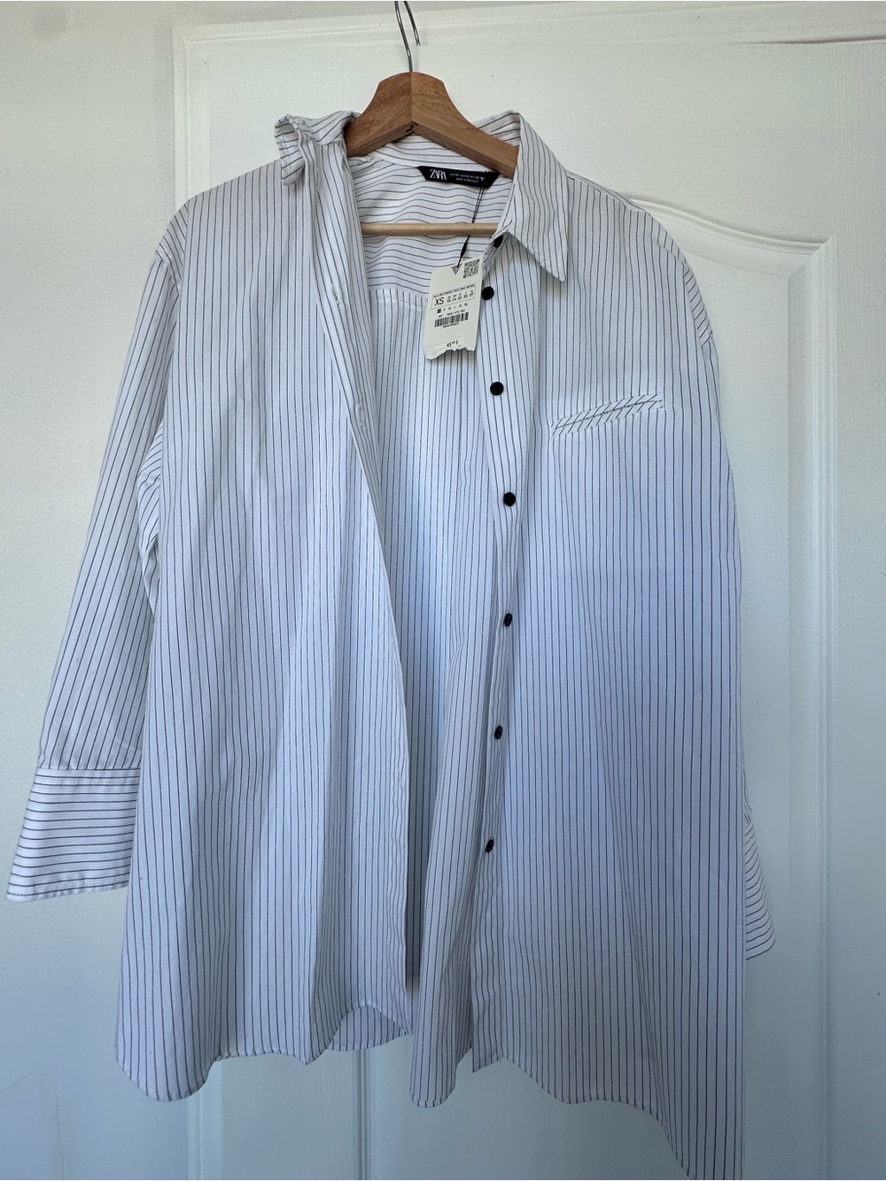 Zara White Shirt with Thin Black Pinstripes